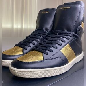 Saint Laurent SL 10h Black Gold High Top Trainer Sneaker Court EU 46 US 13